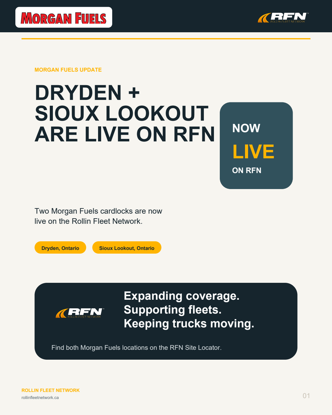 Les sites Morgan Fuels de Dryden et Sioux Lookout sont en service sur RFN