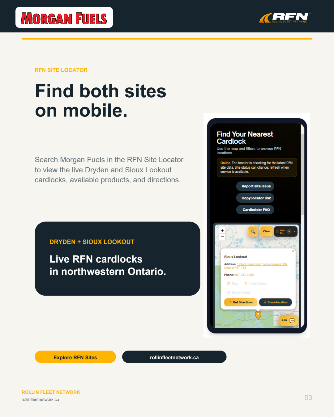 Trouver les sites Morgan Fuels dans le localisateur RFN