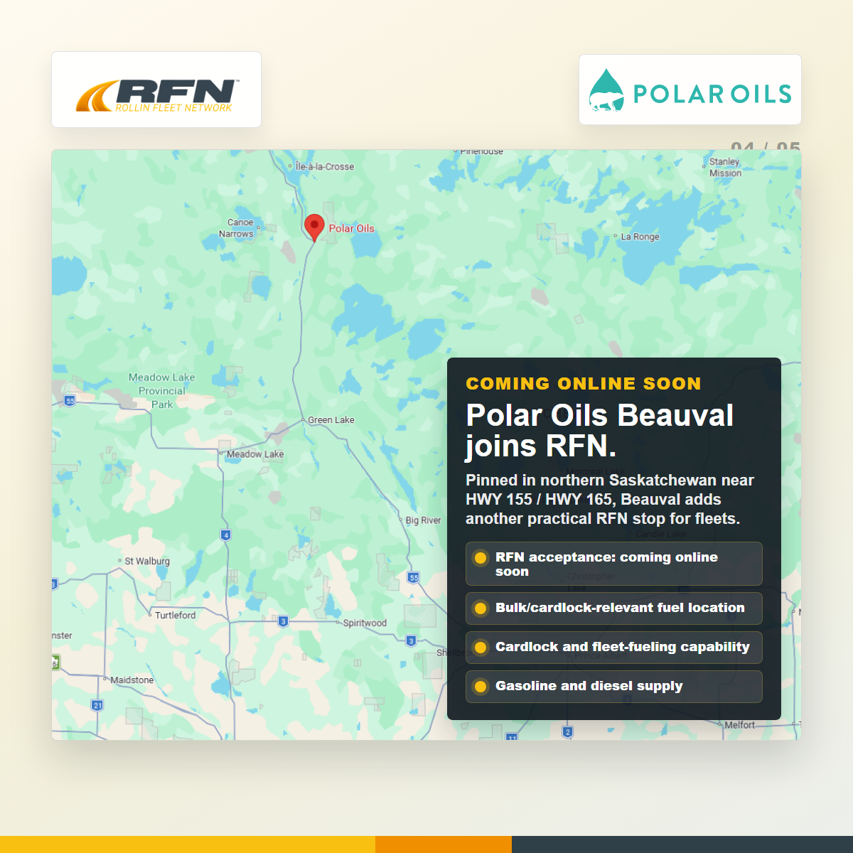 Carte du nord de la Saskatchewan pour Polar Oils Beauval